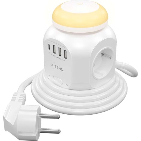 Multiprise Aisens 4 prises Schuko 1 USB C 3 USB A blanc (1/3)