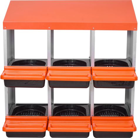 Mophorn Nidos de 2 niveles para gallinas, con 6 compartimentos de metal, tapas protectoras extraíbles y fácil montaje. dimensiones de 796 x 525 x 790 mm.