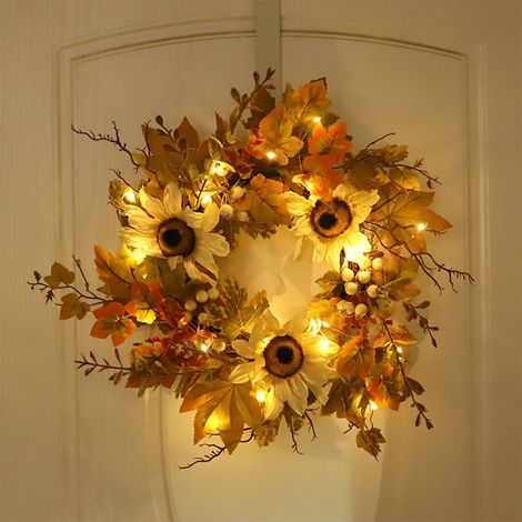 Guirlande En Mousse - Feuille D'érable Et Tournesol - Décoration Automnale Pour Intérieur Et Extérieur - 40 X 40 Cm - 1 Pièce (1/2)