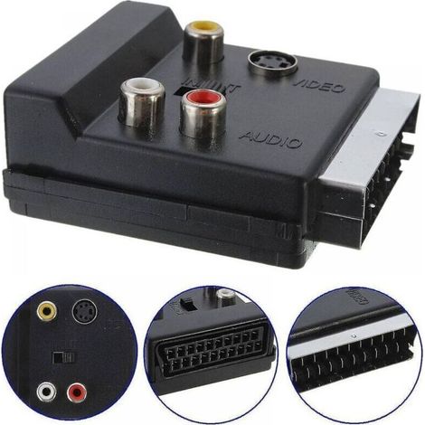 Câble Adaptateur Péritel 21 Broches vers 3 RCA et S-Vidéo avec Bouton Sélection Entrée/Sortie pour TV, Lecteur DVD et Console (1/5)
