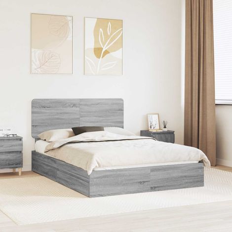 vidaXL Lit de Rangement Gris Sonoma 140 x 200 cm Bois d'ingénierie (1/5)