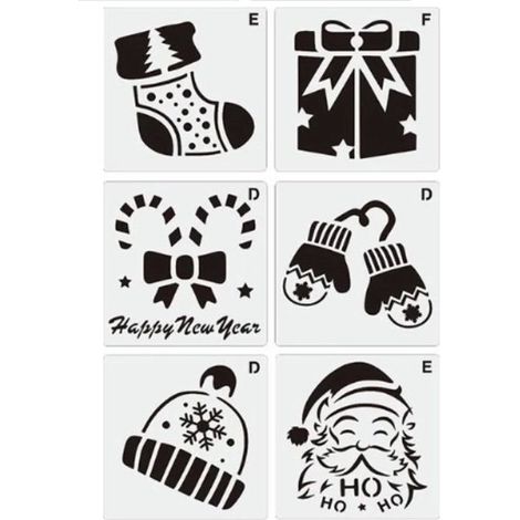Lot de 6 pochoirs de Noël - Pour bricolage et décoration - Motifs sapin et Père Noël - Accessoire créatif (1/4)