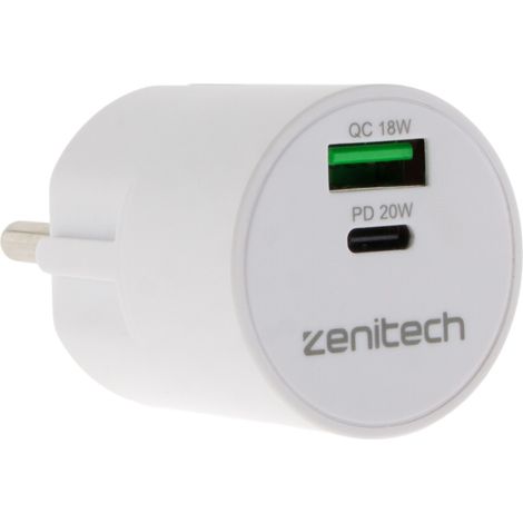 Mini chargeur USB A+C - Quick Charge - 20W - Zenitech (1/4)