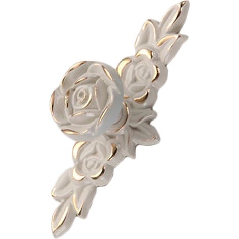 Boutons de tiroir en alliage de zinc style vintage 3D Euro Rose, motif floral, adaptés à la cuisine, la chambre et la salle de bain, design feuille ivoire avec bordure dorée. (1/5)