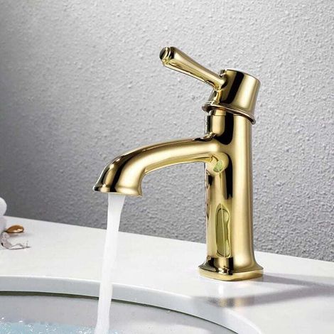 Bathroom Faucet, Household Hot and Cold Water Basin Faucet, Golden Copper Color MUMU (1/4)