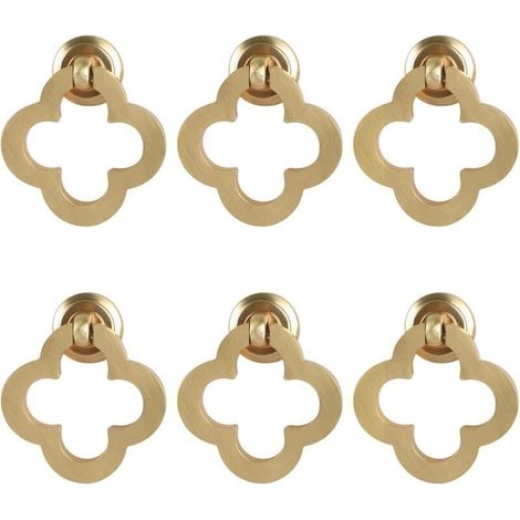 [6 pièces boutons d'armoire à fleurs dorées, anneau d'armoire en laiton brossé en alliage de zinc, boutons de commode, quincaillerie de meubles pour armoires de cuisine, tiroirs, portes de placard, f, (1/4)