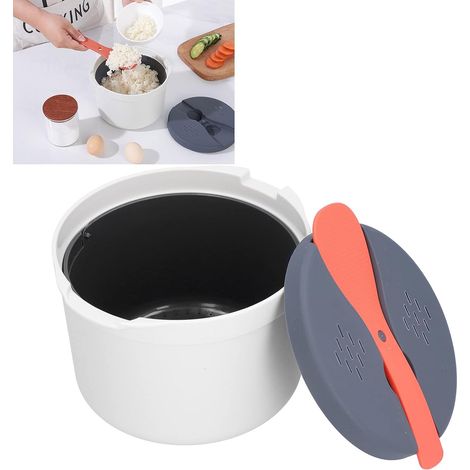 Cuiseur à riz 2 L pour four à -ondes, cuiseur vapeur à riz à 2 couches, marmite à vapeur haute température, ustensiles de cuisine, orange, rouge, gris, blanc (1/5)