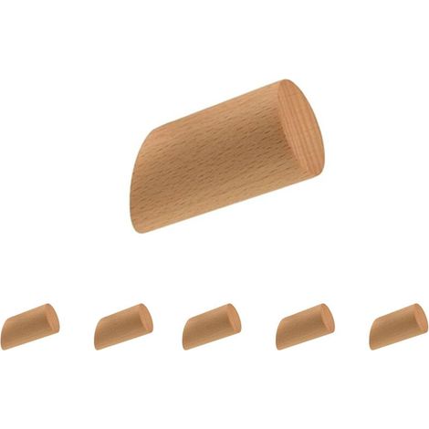 Set of 6 Wooden Wall Hooks, Cylindrical Hooks with 6 Screws for Hanging Clothes, Hats and Scarves in the Bedroom, Hallway and Living Room (1/5)