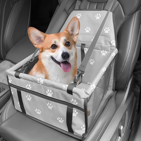 Extra Stable Dog Car Seat: 40 x 32 x 22 cm, Waterproof, Breathable, with Seat Belt, Car Seat for Dogs, Cats, Other Small Pets, Grey (1/5)