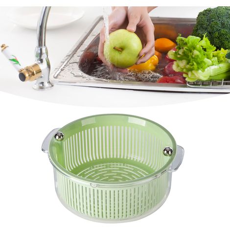 Gemüsewaschkorb, sicher, aus PET/PP, großes Fassungsvermögen, Schüssel zum Waschen und Trocknen von Obst, mit Sieb, für die Küche, transparent und mintgrün (1/5)
