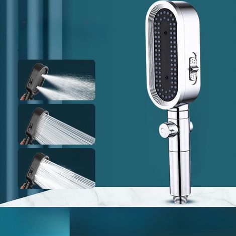 Pommeau de douche 3 modes, adoucisseur d'eau et buses anti-obstruction. Système de lavage puissant intégré pour nettoyer les baignoires, les carreaux et les animaux domestiques (Argent). (1/5)