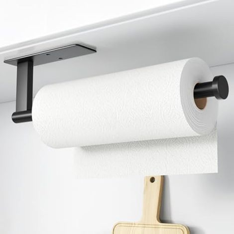 Porte-rouleau d'essuie-tout sous meuble - Adhésif ou perçage, support mural pour rouleau de cuisine, porte-serviette pour rangement et organisation, support en acier inoxydable