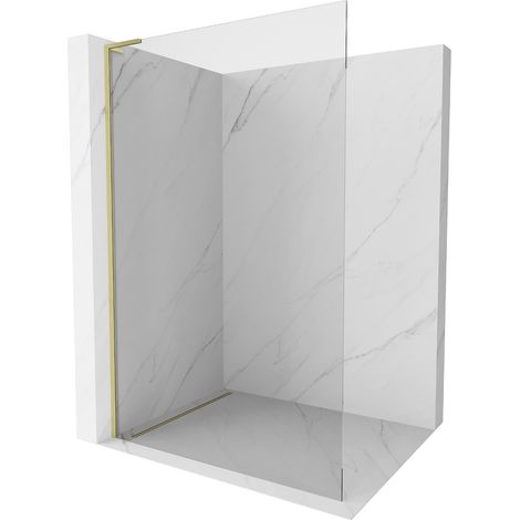 Mexen Kioto L Duschwand Walk-in 85 x 200 cm, transparent, gebürstetes Gold - 800-085-103-55-00