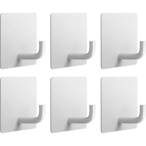 Crochet Adhesifs Muraux, Set de 6 Porte Manteau Mural sans Percage, Crochet Salle de Bain en Acier Inoxydable, (Blanc)-wj (1/4)