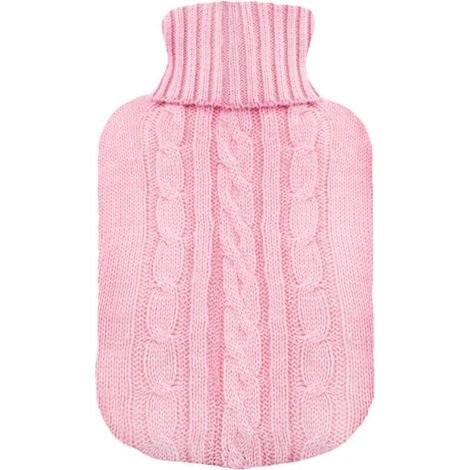 Couverture tricotée pour bouteille d'eau chaude Isolant tricoté rose - Couverture uniquement (bouteille d'eau chaude non comprise) (1/4)