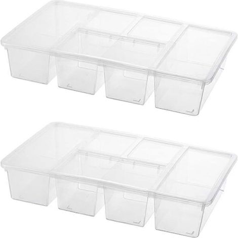 Set mit 2 unterteilten Gemüseschalen mit Deckeln, Kühlschrank-Snackboxen, transparente Aufbewahrungsboxen für den Kühlschrank (1/5)