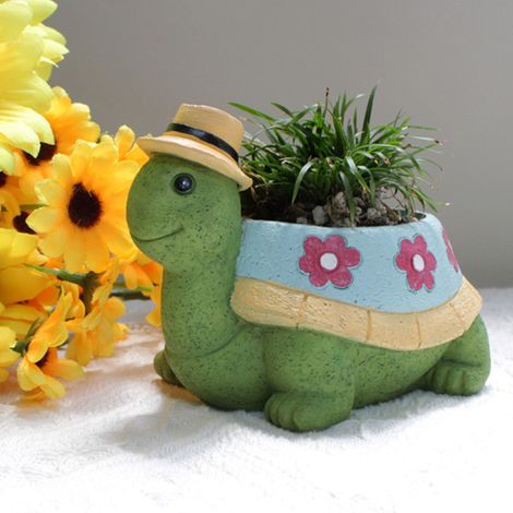 Pot de fleurs tortue animal mignon en résine, jardinière déco pour succulentes, extérieur jardin terrasse (1/4)