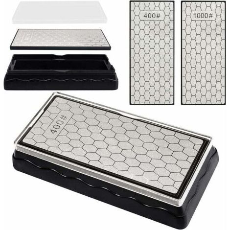 INHHUB Pierres à aiguise Pierre à Aiguiser Plaque d'affûtage Diamant Double-Face, 400/1000 Grit Couteau aiguiseur Pierre, 150 63mm Surface de nid d'abeille extérieure Cuisine Outil de
