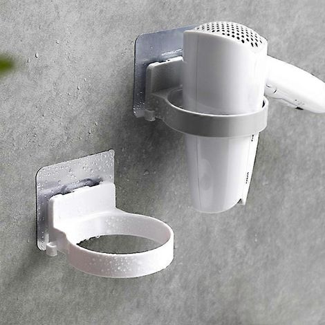 Sèche-cheveux mural de qualité, sans perçage, à fixer sur une étagère pour salle de bain ou chambre. Livraison en option. (1/2)