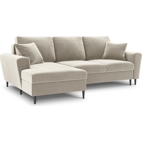 Canapé d'angle convertible + box 4 places en velours beige clair (1/5)