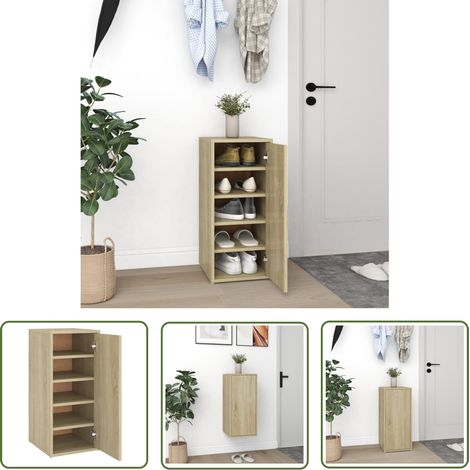 The Living Store Armoire à chaussures Chêne sonoma 32x35x70 cm Aggloméré - Meuble À Chaussures - Rangement Chaussures - Armoire À Chaussures - Organiseur Chaussures - Étagère Chaussures (1/5)