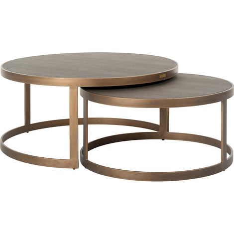 Tables gigognes Bloomville lot de 2 - Chocolat sur piètement doré (1/5)