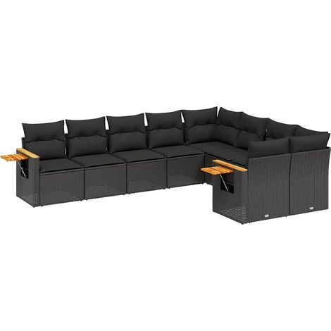 Maison Exclusive - Set Divani da Giardino 9 pz con Cuscini Nero in Polyrattan