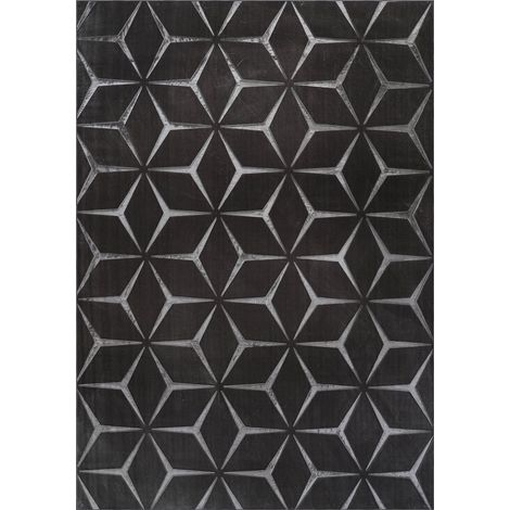 Tapis géométrique anthracite en relief 3D - 80 x 150 cm (1/5)