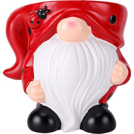 Pot de fleurs gnome en terre cuite rouge, fait main, ornement pour plantes, fleurs, bonsaïs et succulentes, idéal pour la décoration intérieure et extérieure, cadeau pour la maison ou le bureau. (1/5)