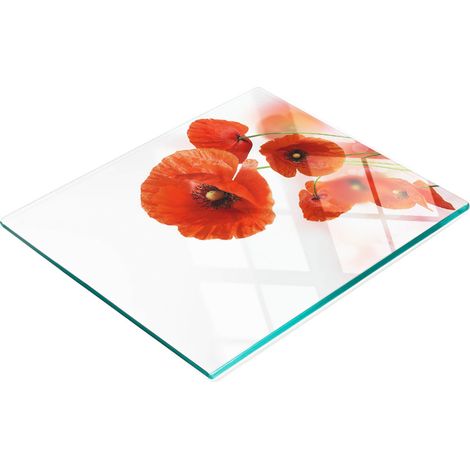 Tabla de cocina de vidrio templado duradera y elegante con estampado de amapolas, 60x52 cm. (1/5)