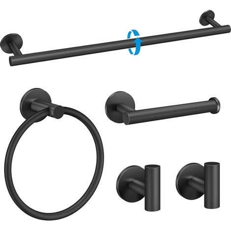 Toallero de baño de 40 cm de acero inoxidable para pared, sin taladros. Juego de 5 piezas (barra, anilla, 2 ganchos y dispensador de papel higiénico). (1/5)