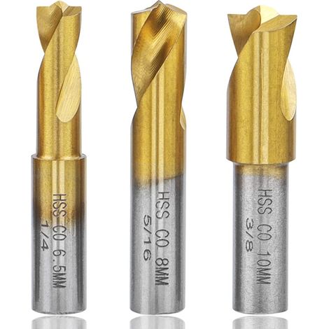 Lot de 3 forets à point de soudage, fraise CNC, foret à souder par points, tige cylindrique, pointe de fraise pour séparer les plaques soudées par points, 6.5 mm/8 mm/10 mm (1/5)