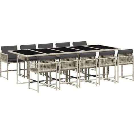 Maison Exclusive - Set Pranzo Giardino 11pz con Cuscini Grigio Chiaro Polyrattan