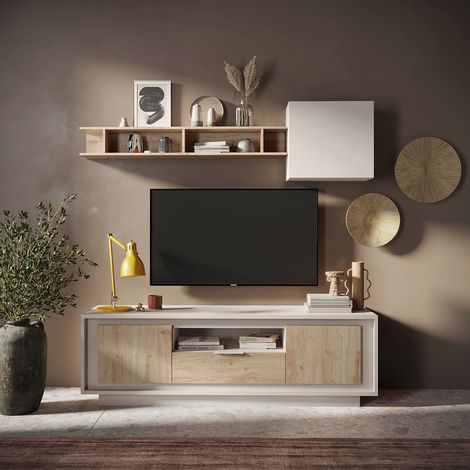 Meuble TV moderne 180 cm cachemire/chêne cadiz Rosine (1/4)