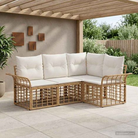 vidaXL  Outdoor Sofa Set  4 pcs Natural and Cream White Poly Rattan