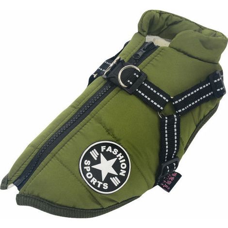 Winter Waterproof Warm Dog Coat with Harness, Waterproof Dog Jacket for Small Medium Large Dogs, for Labrador Chihuahua French Bulldog green - (1/5)