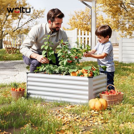 WOLTU Hochbeet aus Stahl Gartenbeet Pflanzkasten Blumenkasten mit stabilem Design Blumenkübel, 160 x 56 x 80 cm, Silber