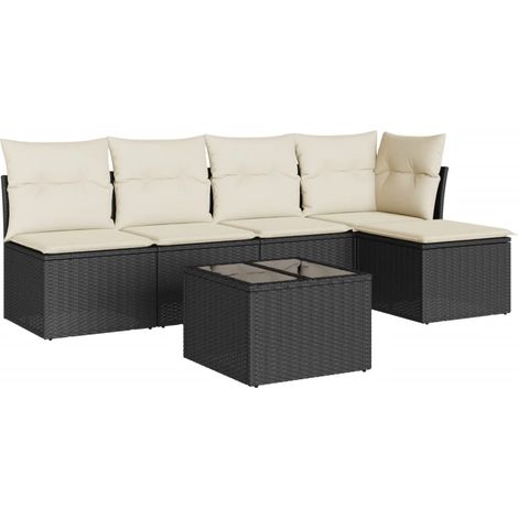 Maison Exclusive - Set Divano da Giardino 6 pz con Cuscini Nero in Polyrattan (1/3)