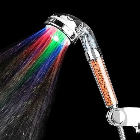 Pommeau de douche à LED avec filtration et éclairage intégré, douchette à main avec 7 couleurs pour une pression d'eau accrue (1/5)