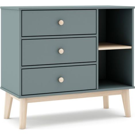 Cómoda juvenil de 3 cajones y 2 estantes 90x81 cm Misty Breeze Verde Salvia - Oak Soft (ancho) x 81cm (alto) (1/5)