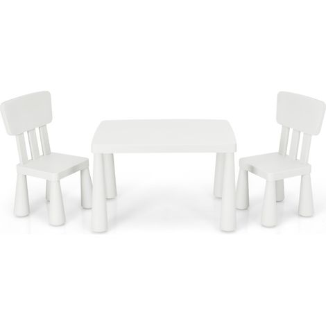 Set con tavolo e 2 sedie per bambini, Set con tavolo e 2 sedie per mangiare disegnare scrivere e fare lavoretti Bianco (1/4)