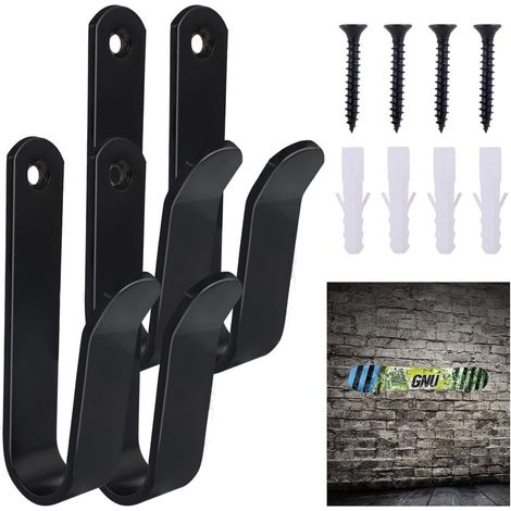Board-Wandhalter, 4 Stück, aus Metall, Schwarz – horizontale Halter für Skateboards, Snowboards und Longboards (1/5)