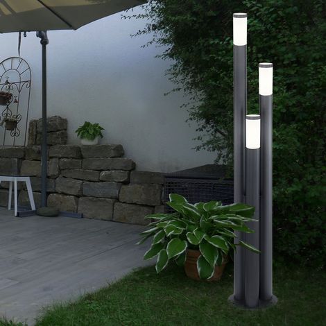 Etc-Shop – Lampadaire extérieur 170 cm en acier inoxydable – 3 colonnes anthracite – 3x E27 max 60W – IP44 pour usage extérieur