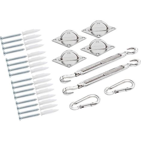 Kit de fixation pour voile d'ombrage – Ensemble complet comprenant vis de fixation et supports muraux – Plage de serrage : 251-381 mm – Acier chromé (1/5)