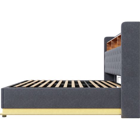 Cama arcón tapizada LED 180 x 200 cm gris con USB y almacenamiento hidráulico (1/5)