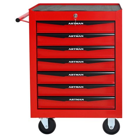 Coffre à outils métal 7 tiroirs roulements billes organisateur rouge et noir (1/5)