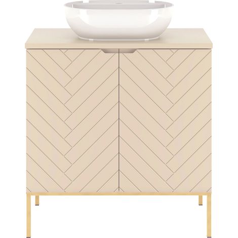 Waschtisch 80 cm breit in Beige mit gefrästen Fronten ANGERA-140 (1/5)