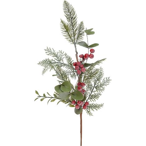 Ramo decorativo natalizio pino con bacche rosse decorazione ambienti h 60 cm -Modello 1 (1/5)