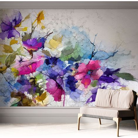Papier peint adhésif décoratif pour salon chambre et cuisine Facile à poser avec colle Fleurs abstraites 312x219 cm (1/5)