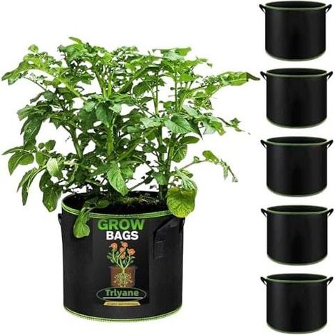 6er-Set Pflanzsäcke, 40 l, Ø 40 cm, Höhe 30 cm, Vlies-Pflanzsäcke für Blumentöpfe und Garten, mit Griffen, Gurten und Belüftung. Stofftöpfe, 10 Gallonen (40 l). (1/5)